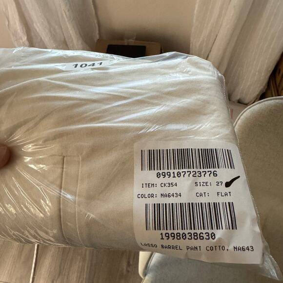 J.Crew Barrel Leg Pants WMNS 27 White Cotton-Linen Blend Stretch Hi-Rise Tapered - Picture 7 of 7